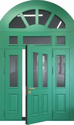 Парадная арочная двупольная дверь с остекленными вставками